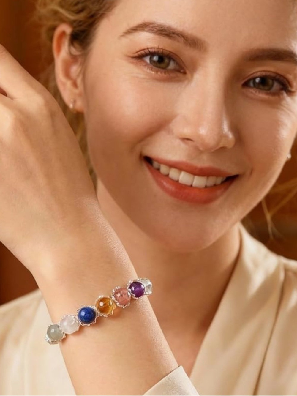 🆕New Multi-Gemstone Silver Bracelet-Adjustable - Picture 2 of 6